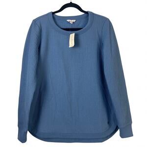 NWT L.L Bean Women's Signature Brushed-Back Waffle Boatneck Slate Blue Gorpcore